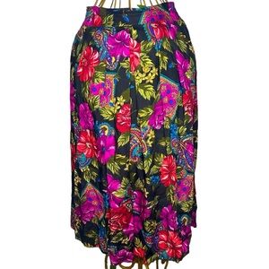Norton McNaughton Vintage Tropical Multicolor Floral A-Line Midi Skirt - Sz 10